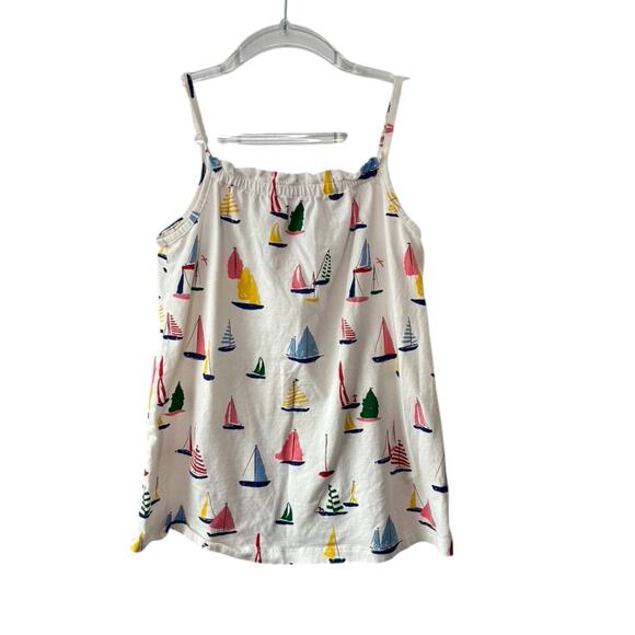 Hanna Andersson White Sailboat Print Tank Top Cute Bow Keyhole Back Detail Sz 8 - Picture 1 of 5